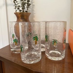 4 Handblown Palm Tree Mexican Juice Water Glass Set